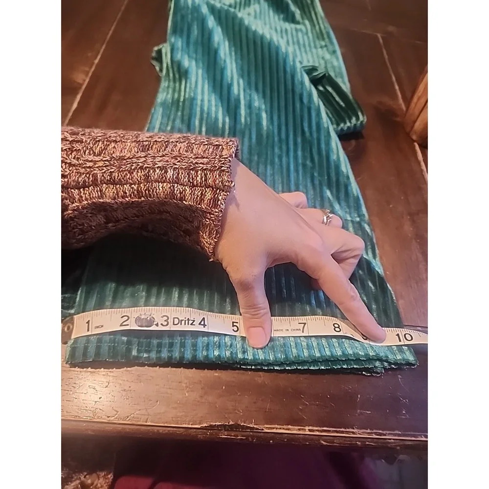 Jon & Anna Green Ribbed Crushed Velvet Ribbed Flare Slacks Pants Sz S Elastic - Picture 4 of 10